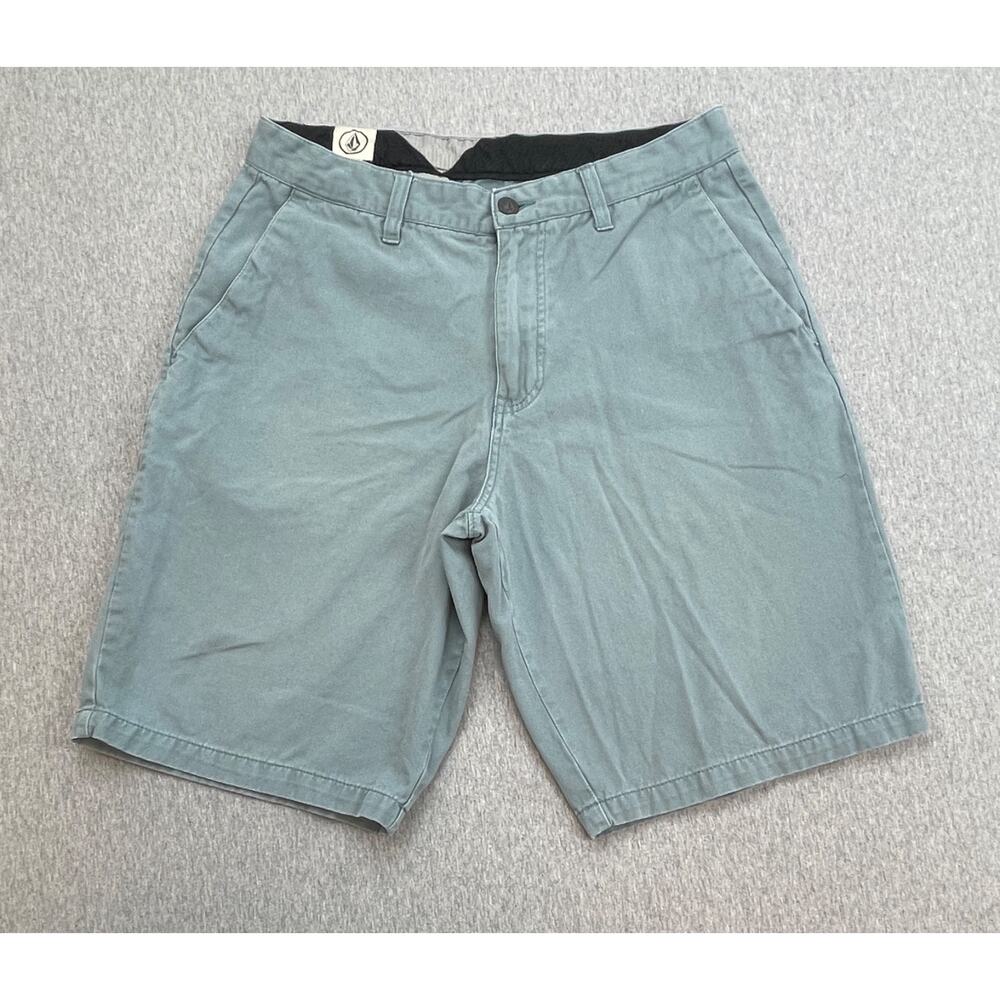 Volcom Shorts Men 30 Blue 100% Cotton Frickin Washed Chino Flat Front 10" Inseam